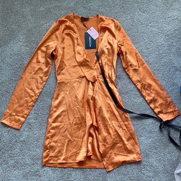PrettyLittleThing Dresses & Skirts - PrettyLittleThing Orange Silk Dress Never Worn